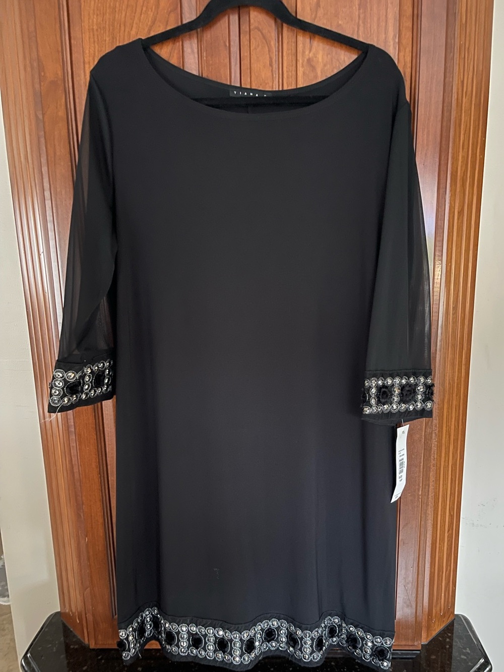 Tiana B. Black Midi Dress with Jeweled Trim